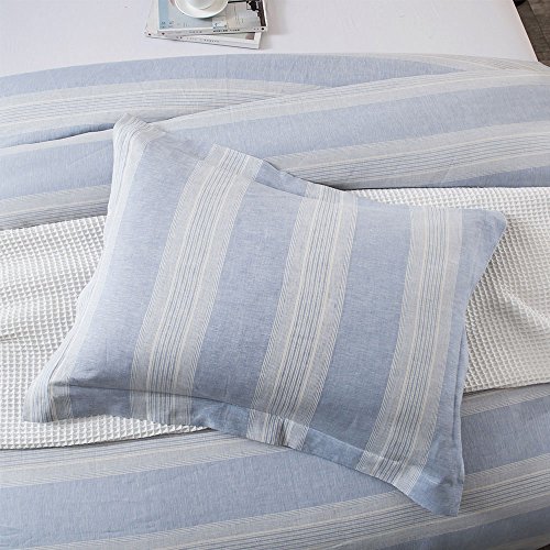 Lausonhouse Linen Duvet Cover Set,100% French Linen Yarn Dyed Striped Duvet Cover Set,Luxurious Bedding Set - King - Blue Stripe #TOP2