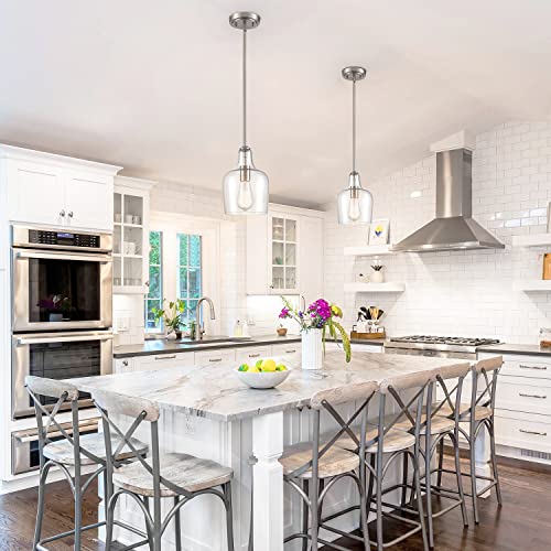 Jeenkae Modern Farmhouse Pendant Lighting For Kitchen Island Glass Pendant Light Brushed Nickel, 1-Light #TOP7