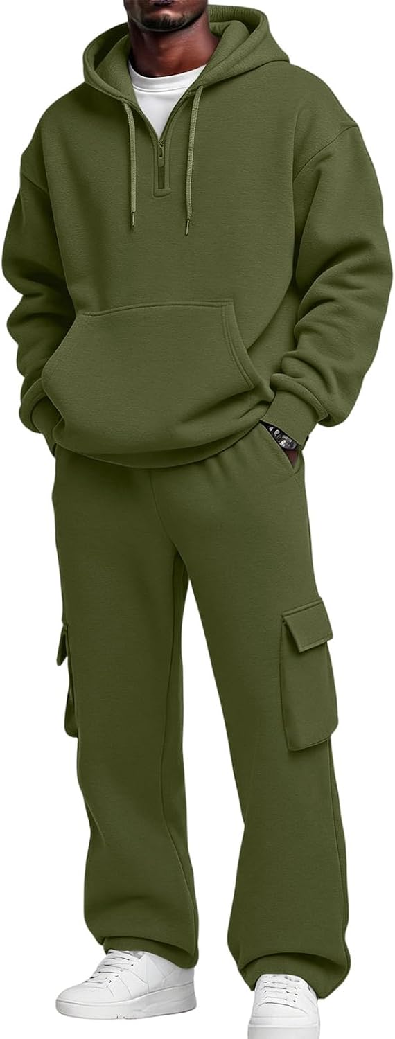 Men Sweatsuits Sets 2 Piece Tracksuits 1/4 Zip Hoodie and Mens Cargo Sweatpants with Pockets Fall Jogging Sweat Suit