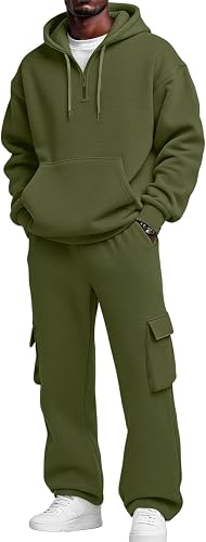 HYYGOCCTV Mens Track Suits 2 Piece Set Jogging Cargo Pants Quarter Zip Pullover 