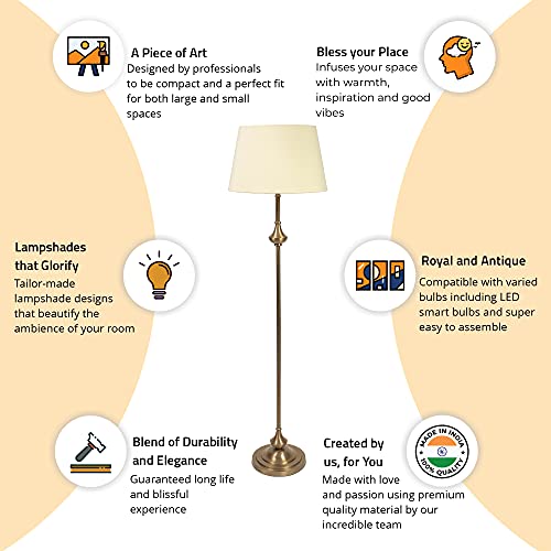 Image of Divine Trends Royal Brass Antique Finish Gold Floor Lamp Standing 5Ft Height with Cream Lampshade 16 Inches - Led Bulb Included Pack of 1