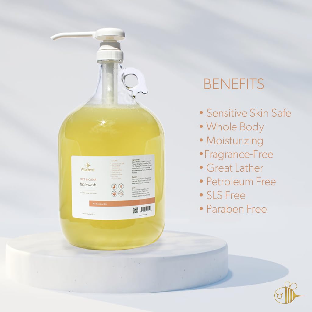 Waxelene Face Wash, Free And Clear, Gallon Size, 3.8lt, For Sensitive Skin Safe, eczema, psoriasis, dermatitis, biodegradable, reef safe
