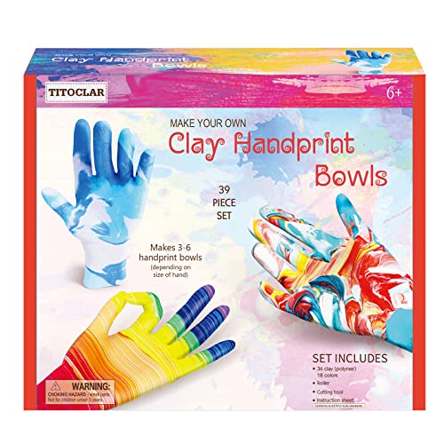 Arts and Crafts for Kids Ages 4-8 6-8 8-12, Crafts for Girls Ages 6-8 8-12 - Make Your Own Clay Handprint Bowls, Christmas Gifts Toys for 6 7 8 9 10 Year Old Girls Kids Boys