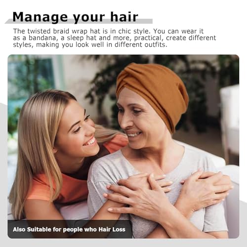 Image of DRESHOW African Women Turban Caps Beanie Twist Headscarf Pre-Tied Double Twisted Braids Headwraps for Women Chemo Cancer Cap