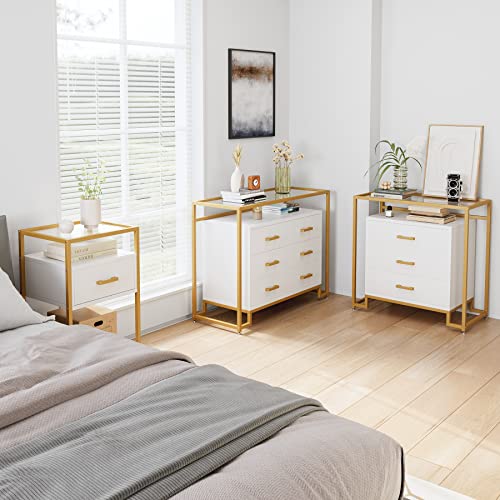 Senfot 6 Drawer Dresser, Wood Dresser Chest With Wide Storage Space, Steel Frame & Tempered Glass Top, Storage Tower Clothes Organizer, Large Storage Cabinet For Bedroom, Living Room #TOP6