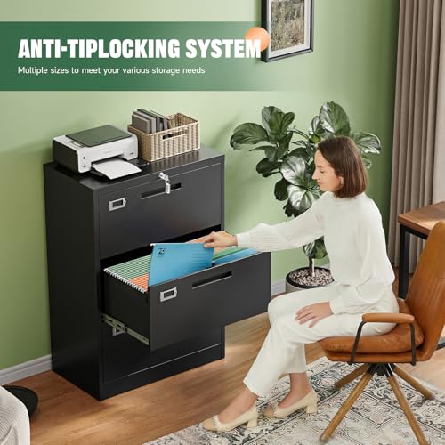 Image of Letaya 3 Drawer File Cabinets with Lock,Metal Lateral Filing Storage Cabinet Printer Stand,Black Steel Home Office Cabinet for Hanging Files Letter /Legal /A4 Size (Black, H39.84xW28.35xD15.74)