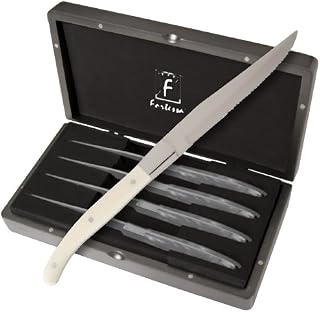 Fortessa Provencal 4-Piece Serrated Steak Knife Set with Box, 9.25-Inch, Blonde Handle