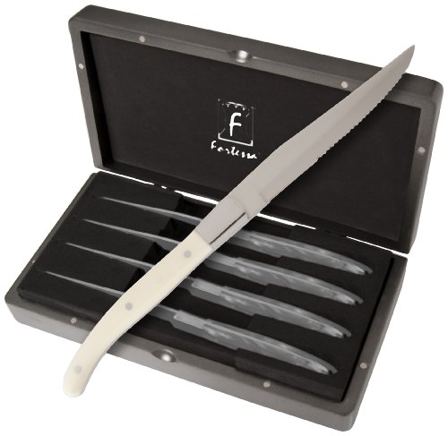 Fortessa Provencal 4-Piece Serrated Steak Knife Set with Box, 9.25-Inch, Blonde Handle
