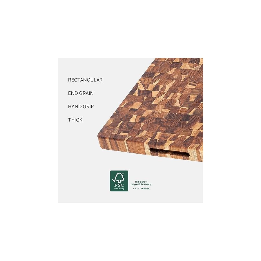 Teakhaus-Butcher-Block-Cutting-Board-Medium-Wooden-Cutting-Board-Teak-End-Grain-Wood-Knife-Friendly-FSC-Certified Teakhaus Butcher Block Cutting Board - Medium Wooden Cutting Board - Teak End Grain Wood - Knife Friendly - FSC Certified