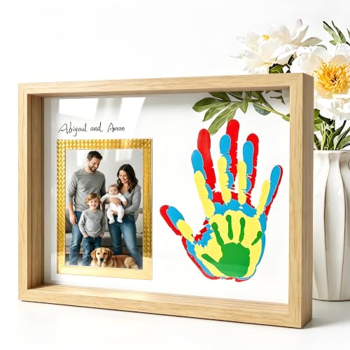 Hzorille Family Handprint Kit,DIY Handprint Keepsake Frame,Baby Hand Footprint Makers,Newborn Gift Sets,Baby Keepsake Photo Frame,Personalized New Mom Gifts(Walnut)