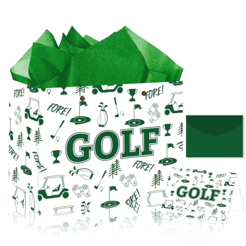 Golf-Themed Gift Bag Set with Card, Tissue Paper and Envelope