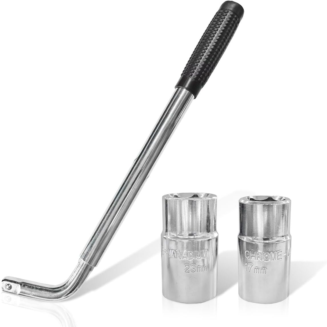 YoRise Llave de tuercas telescópica, extractor de tuercas de rueda automotriz extensible universal con casquillos CR-V de 17/19 mm y 21/23 mm, herramienta de reparación de neumáticos para vehículos que ahorra mano de obra para automóviles/SUV/camiones/caravanas (BL&SL)