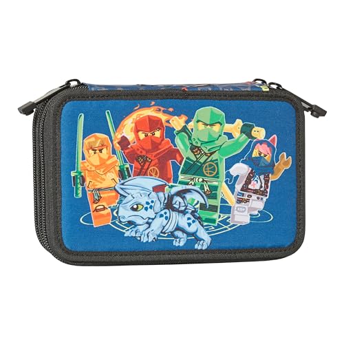 SKANDO BAGS Lego® NINJAGO® Family Federmäppchen - Stilvolle Organisation für Schreibutensilien mit DREI geräumigen Fächern, sicheren Reißverschlüssen und einzigartigen 1x1 Lego-Details,