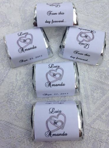 300 DOUBLE SILVER HEARTS WEDDING CANDY WRAPPERS/Stickers/Labels (Personalized wedding favors for your HERSHEY NUGGET CHOCOLATES) by The Camera Depot