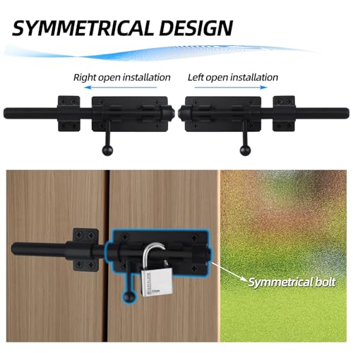 Image of Barrel Bolt Latch, 7.9 inch Heavy Duty Gate Latch Slide Lock Solid 304 Stainless Steel Bolt Lock for Inside Door, Finished Shed Door Latch (Black)