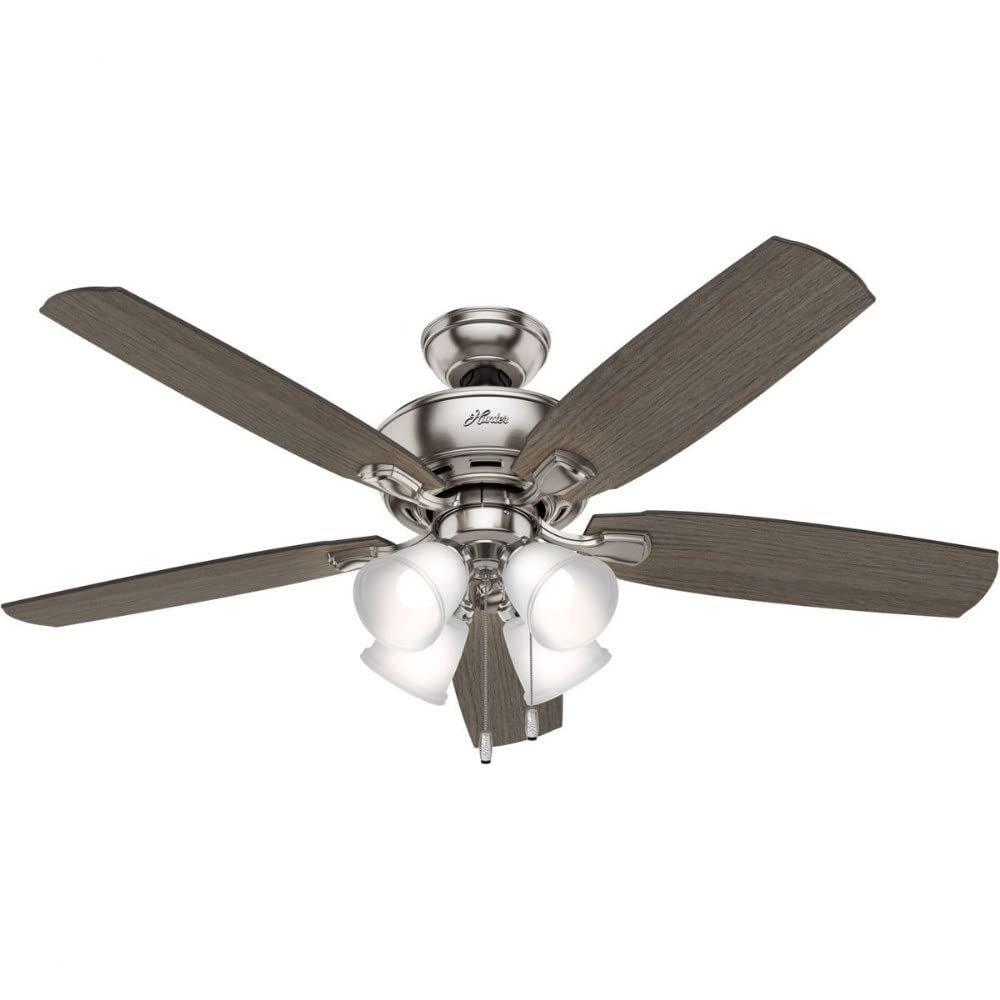Hunter Fan Company 53216 Amberlin Indoor Ceiling Fan with LED Light and Pull Chain Control, 52", Brushed Nickel Finish