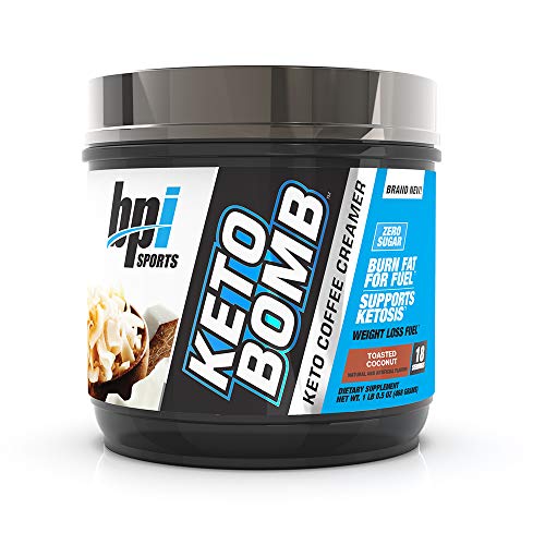 BPI Sports Keto Bomb Ketogenic Creamer for Coffee and Tea with MCT Oil, Saffron and Avocado Oil Powder to Support Weight Loss, Toasted Coconut, 18 Servings