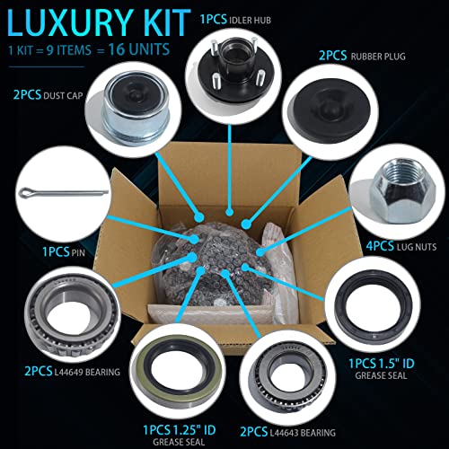 Ibroprat 1 Sets Trailer Hub Kit 4 Bolt 4, Trailer Axle Kit For 2000 Lb 4 Lug Trailer Hub Fits 1" And 1-1/16" Spindle With Extra Dust Cap And Rubber Plug #TOP2