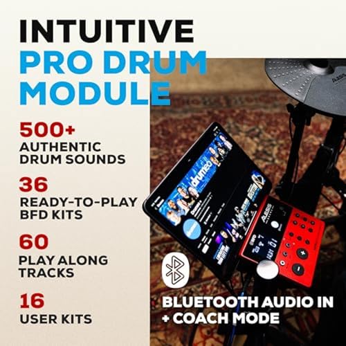 alesis nitro pro electric drum set with dual zone quiet mesh pads 500 authentic bfd sounds bluetooth drumeo usb midi double kick compatible