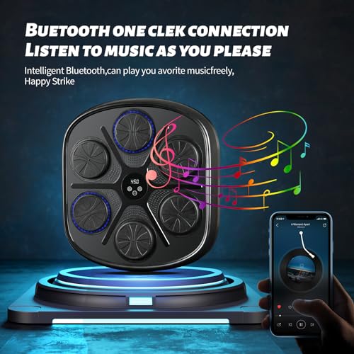 Music Boxing Machine, LED Boxsack Wandhalterung Boxziel Musik Boxmaschine, Bluetooth, 9 Geschwindigkeitsmodi und Zählmodus, Stress Release und Fokus Agility Training für Erwachsene und Kinder