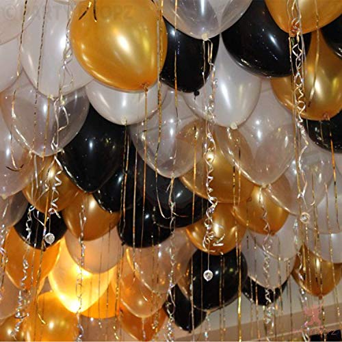 Image of Party Propz Black Balloons for Decoration - Set of 100 Pcs Golden Balloons for Decoration | Black And Golden Balloons, Silver Balloons | golden and Silver Metallic Balloons (Latex)