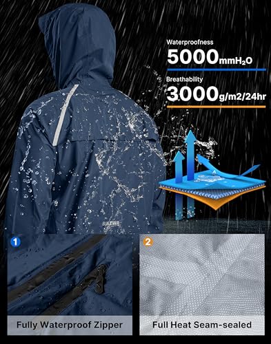 Image of Bikewa Men's Cycling Rain Jackets Waterproof Running Bike Windbreaker Lightweight Packable Hooded Jacket