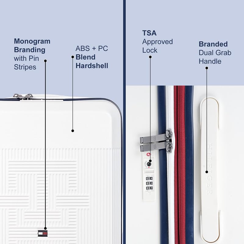 Image of Tommy Hilfiger Large Luggage Patrick - Off White | Check-in Trolley Bag with TSA Lock | 360 Spinner Wheels | Telescopic Handle | Hardshell Polycarbonate Suitcase |Water Resistance | 116L Capacity