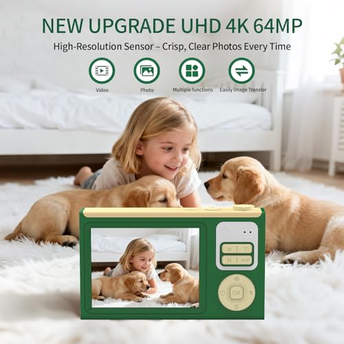 Image of Digital Camera for Kids & Beginners, 4K Digital Camera with 64GB SD Card 16X Zoom Anti-Shake, Compact Point and Shoot Camera with 2.8 inch Screen, Portable Small Camera for Students, Travel & Gifts Green