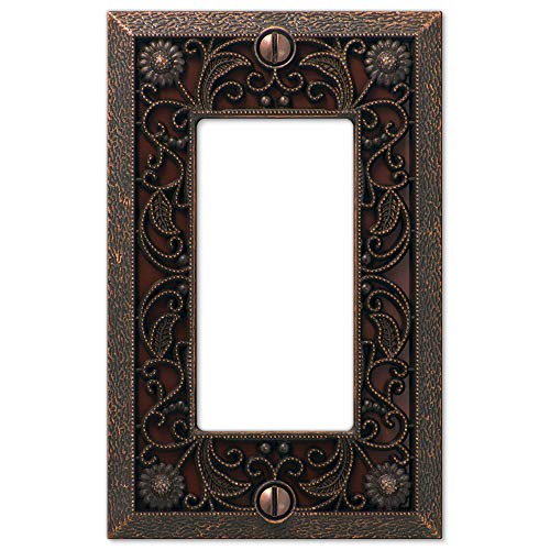 Amerelle 65RDB Filigree Wallplate, 1 Rocker, Cast Metal, Aged Bronze, 1-Pack