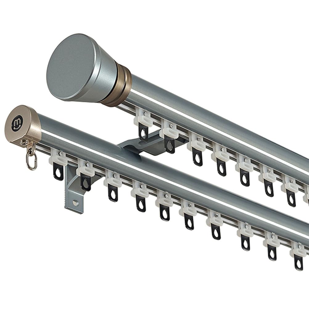 GLDYTVF Aluminum Curtain Rod& Stylish Double Pole with Mounting Brackets and Decorative FinialElegant Gray Design for Home Décor