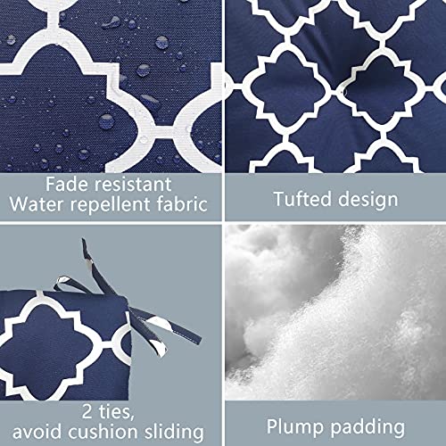 Lvtxiii Outdoor Seat/Back Chair Cushion Patio Tufted High Back Cushion, Seasonal Replacement Rocking Chair Cushion With Ties (22” W X 20D”, Set Of 2, Geomentry Navy) #TOP2