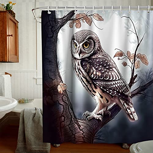 Final Friday YL Cute Little Owl Shower Curtain Eagle Forest Night Rustic Theme Cloth Fabric Kids Bathroom Decor Sets thumb #1