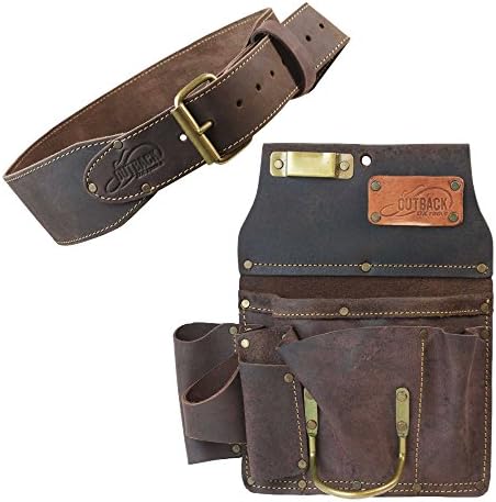 FESA Leather Carpenter Tool Pouch - 10-Pocket Heavy Top Grain Leather Carpenter Pouch With 2 Hammer Loops, Large & Small Pockets - Fits Work Belts Up To 3" - Handcrafted (Black - View #2