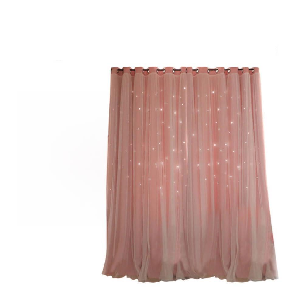 TOVINANNA Rideaux Double Couche en Dacron et Chiffon Étoiles Ajourées, Tissu pour Rideaux Romantique Rose 1 Pièce, pour Chambre et Bureau
