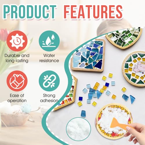 Miioto Fugenmasse Mosaik, Mosaikkleber, Mosaikkleber Transparent, Mosaik Fugenmasse Wird für Dekosteine, Heimwerkerarbeiten usw Verwendet, für alle Untergründe Geeignet(100g+100ml)