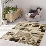 VIMODA Designer Teppich Kariert Retro Muster Meliert in Braun Hellbraun Beige, Maße:200 x 290 cm