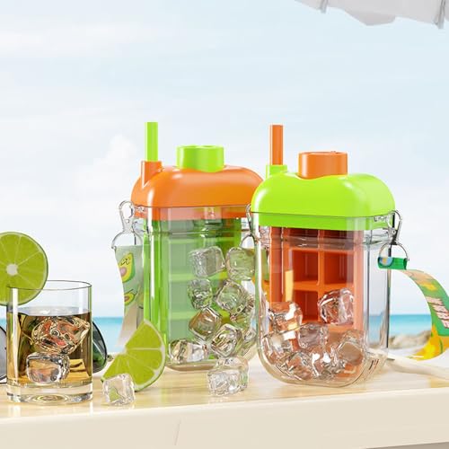 Botella con cubitera y pajilla 2 en 1 portátil miniatura 5