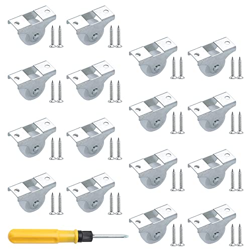 Yingcen 16 Stück 24mm Möbelrollen Bockrollen Nicht Schwenkbar Kleine Räder mit Schraube und Schraubendreher Rollen Set für Möbel Cover