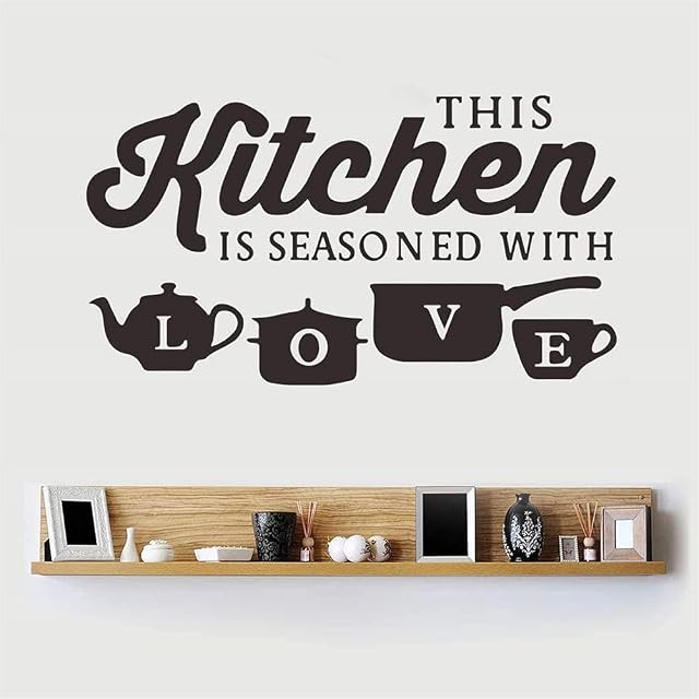Wajade This Kitchen is Seasoned with Love Wall Stickers Kitchen Decoration Wall Decals Inspiration Quotes Vinyl Wall Art Mural Home Decoration