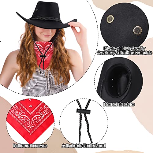 Image of Coume 15 Set Western Cowboy Hat Costume Accessories Paisley Bandanna Cowgirl Hats Bulk for Adult Women Men Dress Party