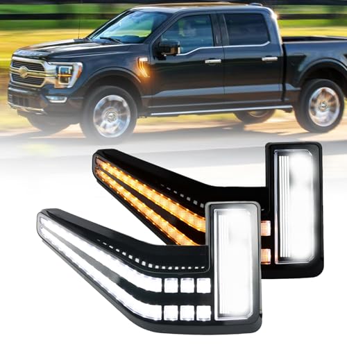 GEEGEETOP Led Fender Side Marker Lights Assembly, 2 Pcs Amber Front Fender Lamp Kit for Ford F150 for F-150 2021-2025 Pickup,Function as Amber Sequential Turn Signal Light & Daytime Running Light
