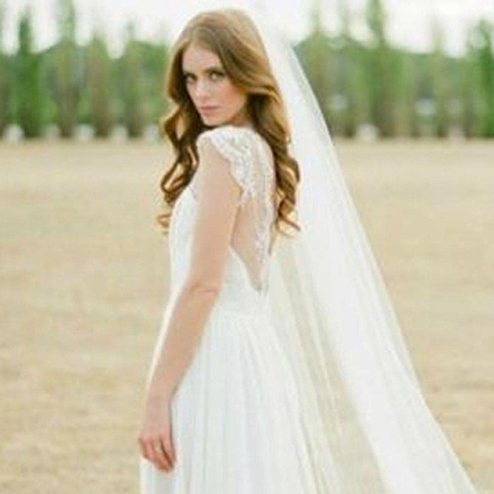 HMTE Velo de Novia Velos de Novia Largos de Tul Una Capa con Peine Velo de Novia Blanco Accesorios de Boda de Novia (Marfil A)
