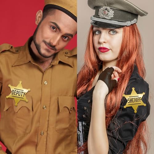 1 PCS Sheriff Badge and 1 PCS Deputy Sheriff Badge, Metal Brooch Police Badges Pin Western Cop Star Old West Prop for Kids, Adult, boys, Girls, Party (Gold) 5