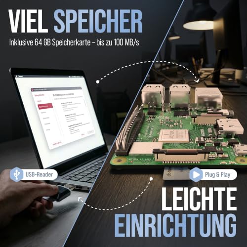 db-tronic Raspberry Pi 3 B+ 1GB Starter Set | 64GB Edition | Netzteil | Gehäuse | Kühlkörper | 4K HDMI Kabel | Ideal für Smart Home, Retro Gaming & DIY Projekte