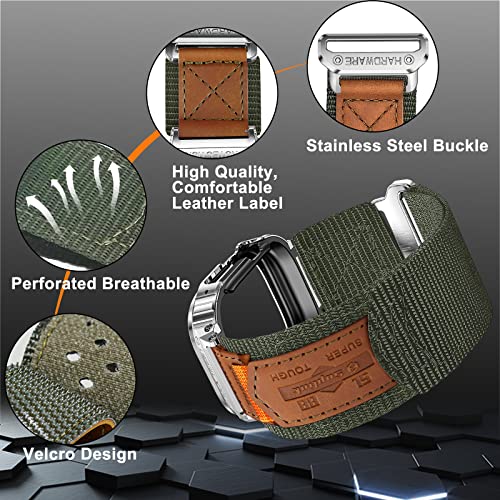 SUPLINK Metal Case with Nylon Band Compatible Apple Watch Bands 49mm,Stainless Steel Protector Cover Strap for iWatch Ultra(Green) - Image 2