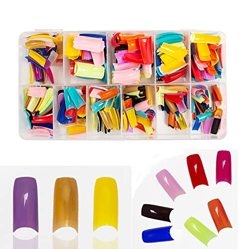 N-Fasion 550 Pcs 10 Assorted Colored Nail Tips False French Acrylic Gel Nail Art Tips Half Salon with Box (Mixed color)
