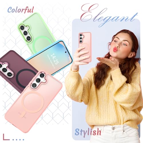Image of YENAPOON for Samsung Galaxy S25+ Plus Case, Matte Magnetic Phone Case with 1 Screen Protector, Support for Magsafe, Translucent Frosted Shockproof Protective Cover for Samsung Galaxy S25+ Plus, Pink