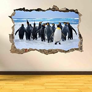 Muurstickers 3D Spiegelweergave Doorbreken De Muur Vinyl Muurstickers Verwijderbare DIY Vinyl Muurstickers Penguins voor…