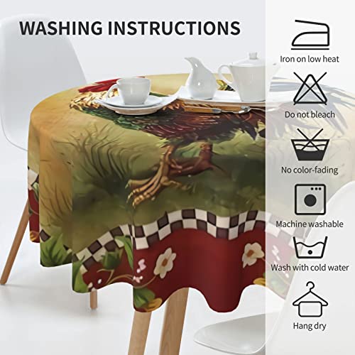 Waoooo Round Tablecloth Rooster Waterproof Oil Proof Table Cloth Machine Washable Polyester Table Cover 60 Inches Round Decorative Tablecloth For Dining Kitchen Party And Picnic, Black #TOP5