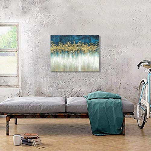 Artistic Path Abstract Modern Wall Art Painting: Gray And Navy Blue Canvas Picture Gold Foil Artwork For Living Room (24" W X 18" H,Multi-Sized) #TOP4